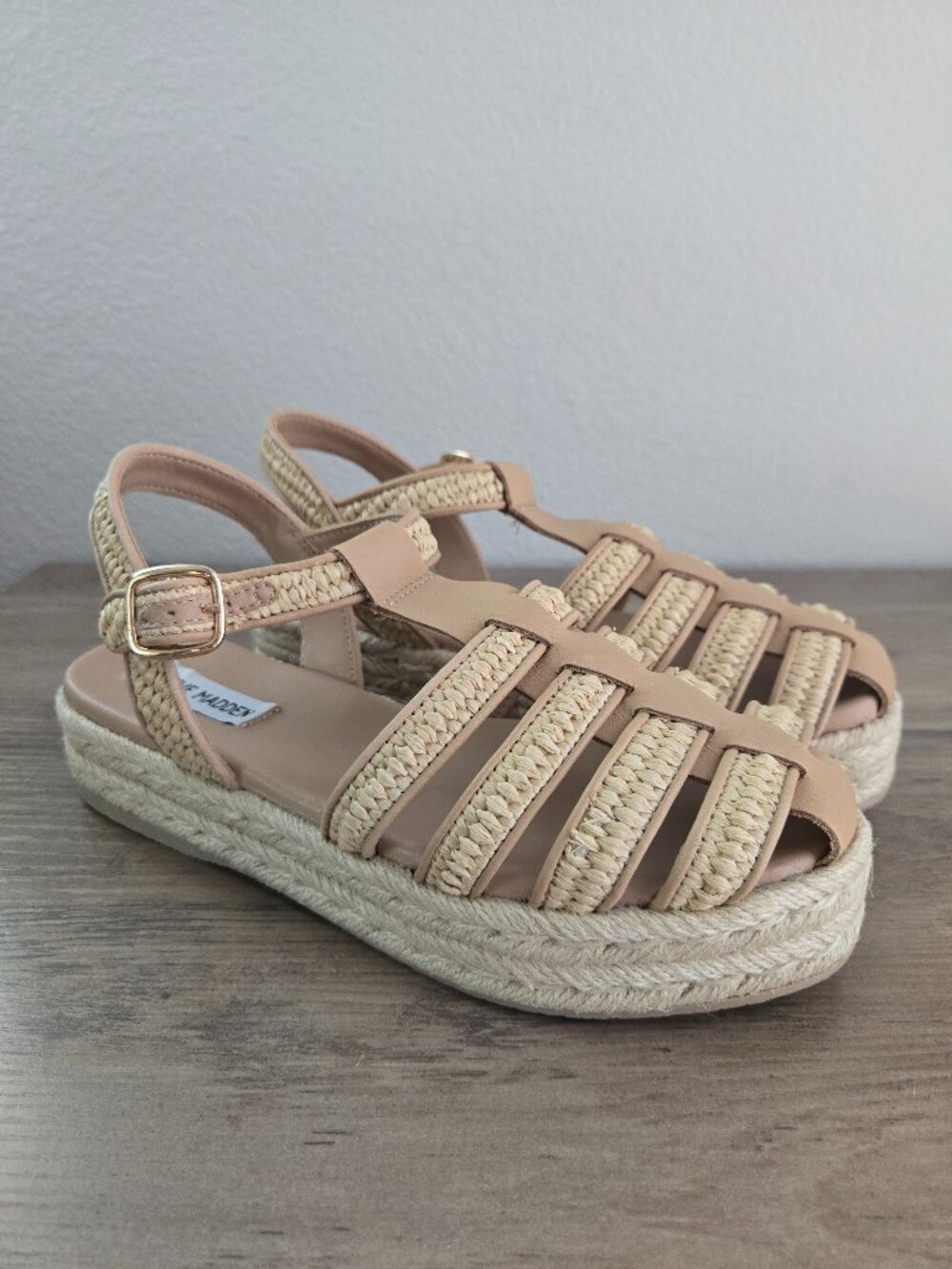 Steve Madden Women's Marlin Espadrille Fisherman Sandals Natural Raffia 7.5M